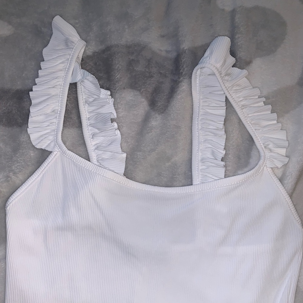 White Zara bodysuit with ruffle sleeves
